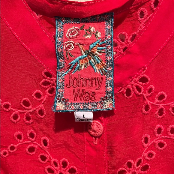 Johnny Was Bright Red Sleeveless Embroidered Eyelet Dress - Size L - Picture 2 of 8